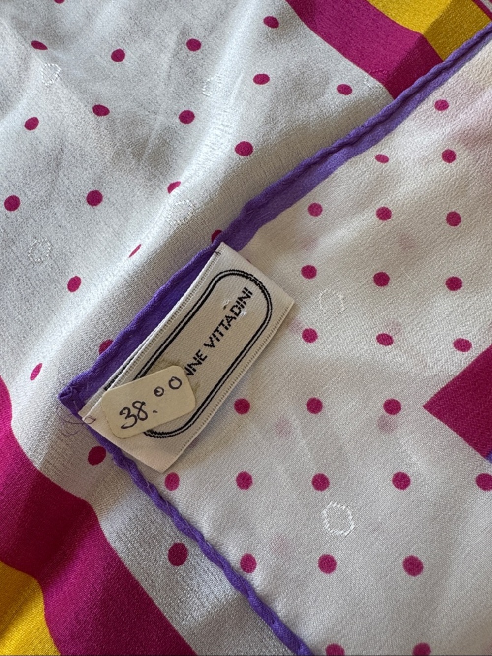 Adrienne Vittadini vintage polk a dot striped silk scarf Deadstock - Picture 4 of 6